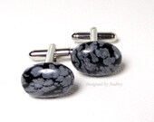 Snowflake Obsidian Cufflinks - Black and Gray Stone Cufflinks