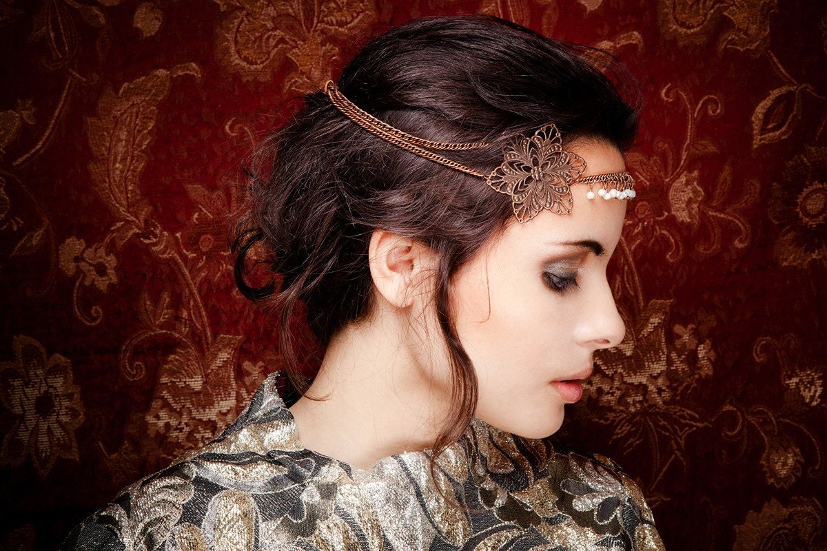 Romantic crown tiara headpiece headband with pearls and flowers stamps - New design