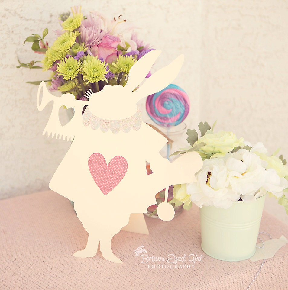Alice In Wonderland - The White Rabbit Silhoette Cut Out in Ivory- Shabby Chic