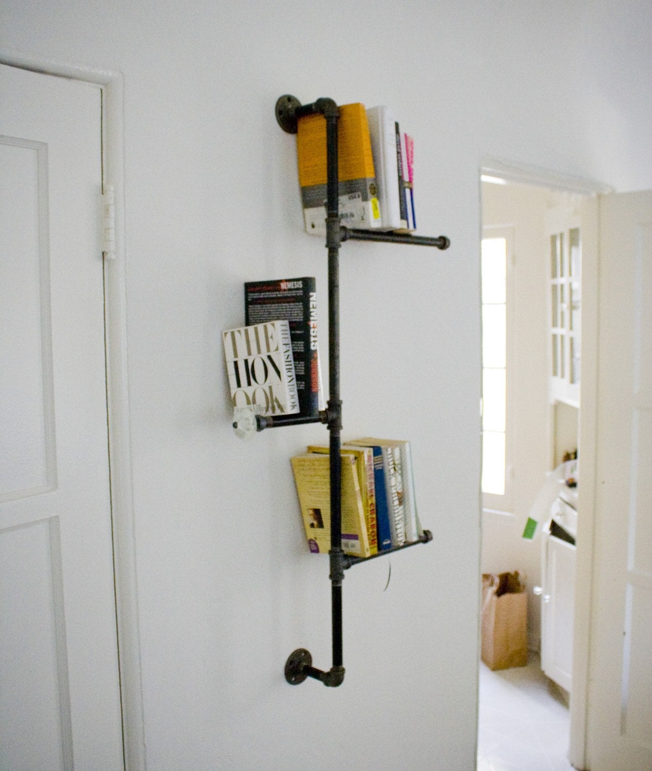 Industrial Pipe Bookshelf with Decortive Knob. home and garden, furniture, bookshelf