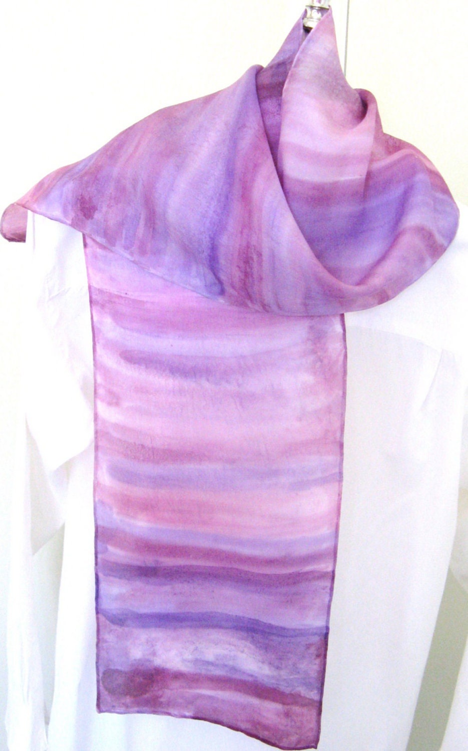 Hand painted silk scarf light purple stripes hand painted design