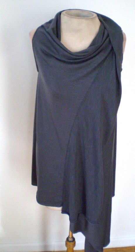 Grey Cowl Neck Side Drape Tunic,cotton jersey, asymmetrical hem,sleeveless,all size custom,by Cheryl Johnston