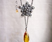 Citrine birthstone necklace, long necklace, sterling silver necklace, citrine jewelry, flower necklace, metalsmith jewelry