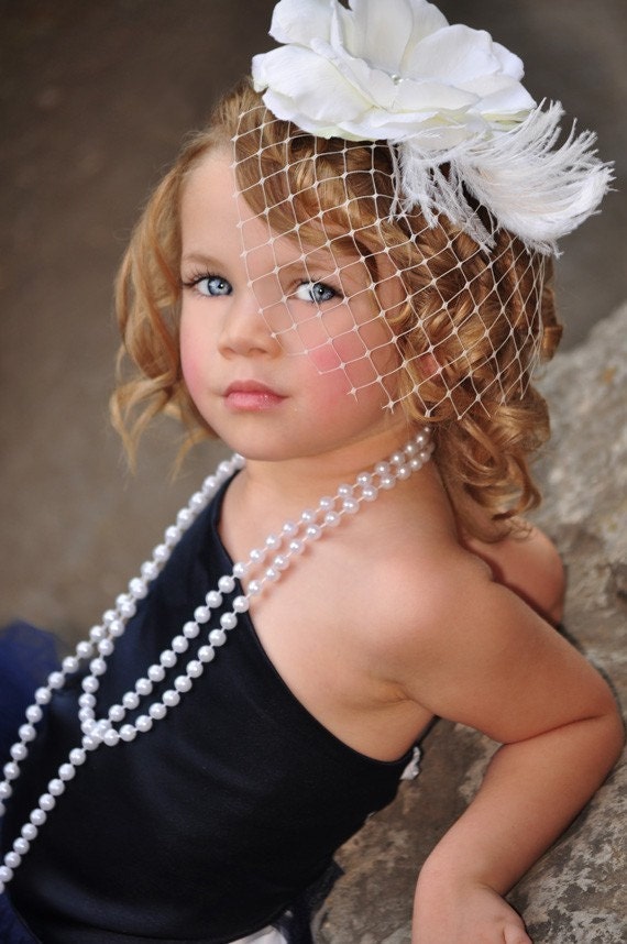 White-Ivory Birdcage Veiling Rose Fascinator Hat or Clip-----Perfect for Weddings-----Many Colors