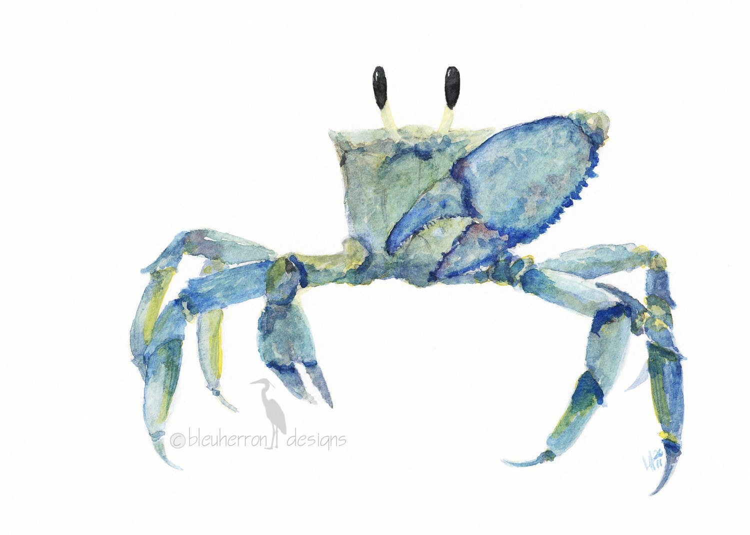 Ocean watercolor- Blue Crab - 5x7 watercolor print