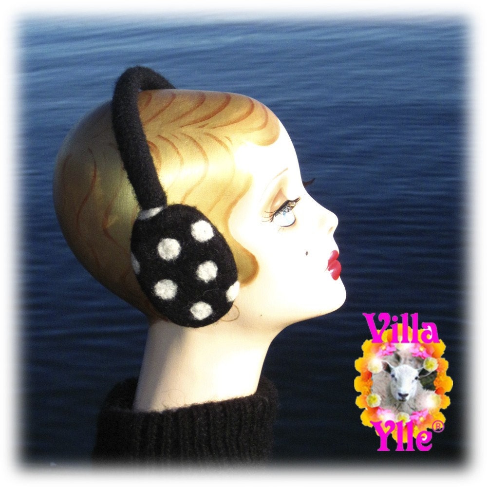 PIPSA felted earmuffs polka dot -  Made to order approx 2 weeks