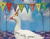 Goose Party - Birthday Greeting Card - Paper Goods - Blank - Silly Goose - Playful Fun Celebration Funny Humorous Humor White Geese