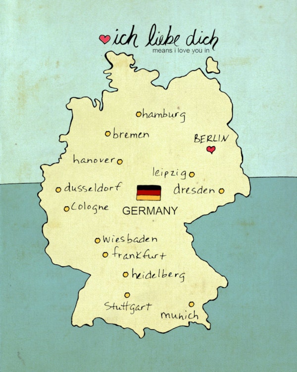 I Love You in Germany 8x10 / German Map, Giclee, Modern Baby Nursery Decor, European Travel Theme, Digital Print, Oktoberfest, Deutschland