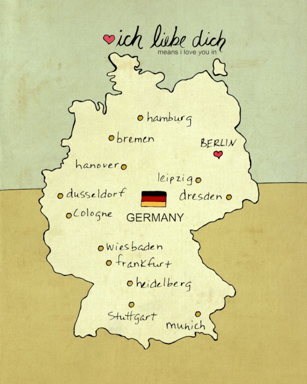 I Love You in Germany 8x10 / German Map, Giclee, Modern Baby Nursery Decor, European Travel Theme, Digital Print, Oktoberfest, Deutschland