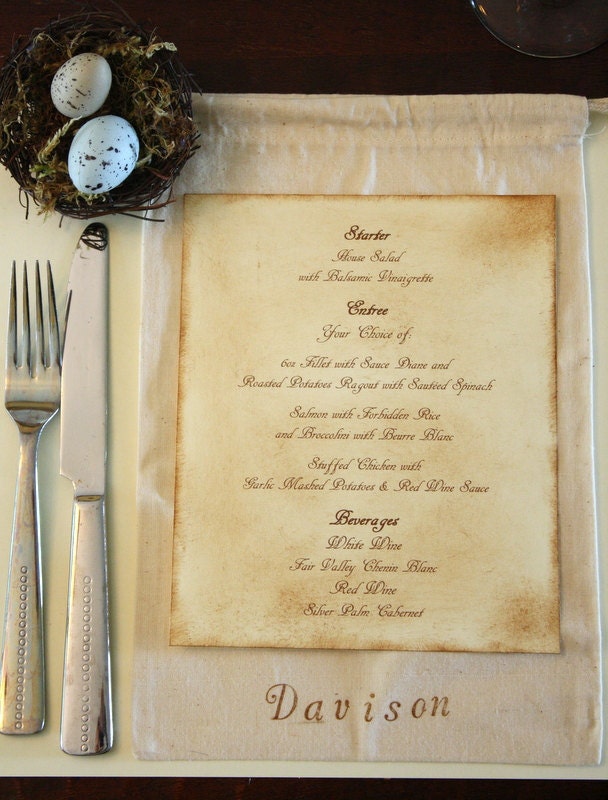 Menu Cards - Handstained - Perfect for Vintage or Rustic Wedding Themes - Reserved for Evelyn