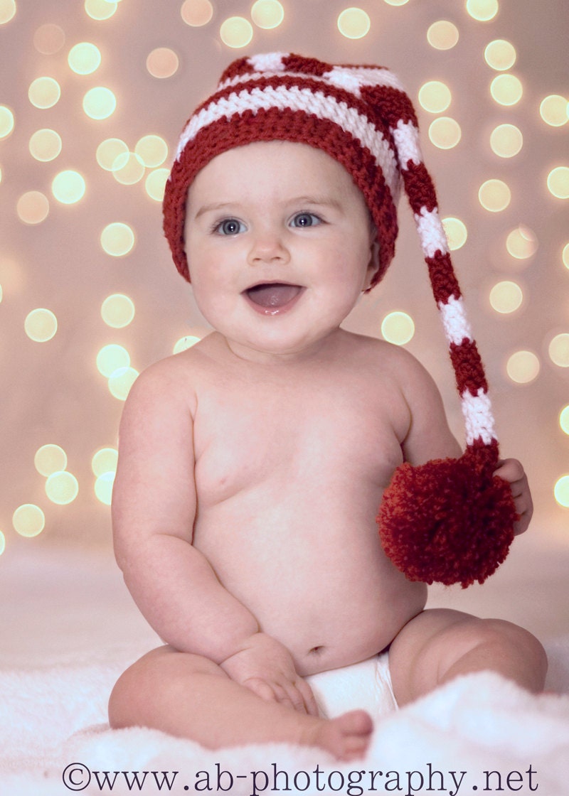 Christmas Stocking Hat, 12 months to 4t sizes, red and white, Christmas photo prop