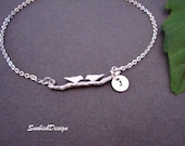 Love Birds Bracelet, Bird Jewelry, Stamped Initial Charm, Dainty Silver Bracelet, Monogram Bracelet, Friendship Bracelet