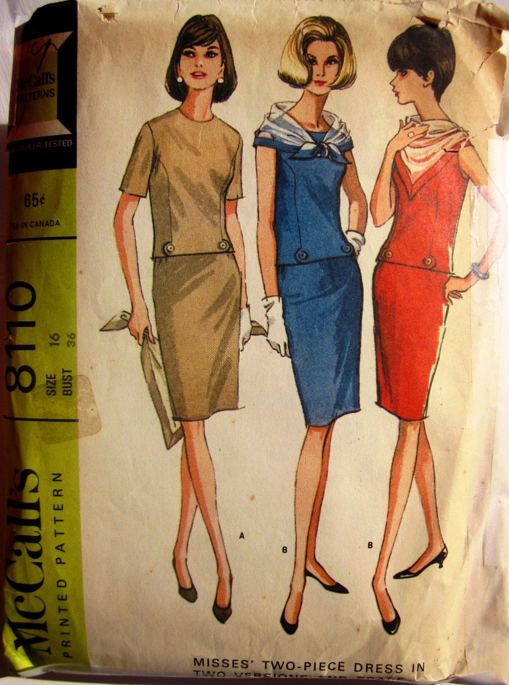 McCalls 8110 Womens Dress and Scarf 1960s Vintage Pattern