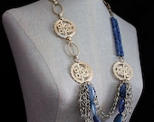 CHINA BLUE Asian Mod Statement Necklace Wearable Art
