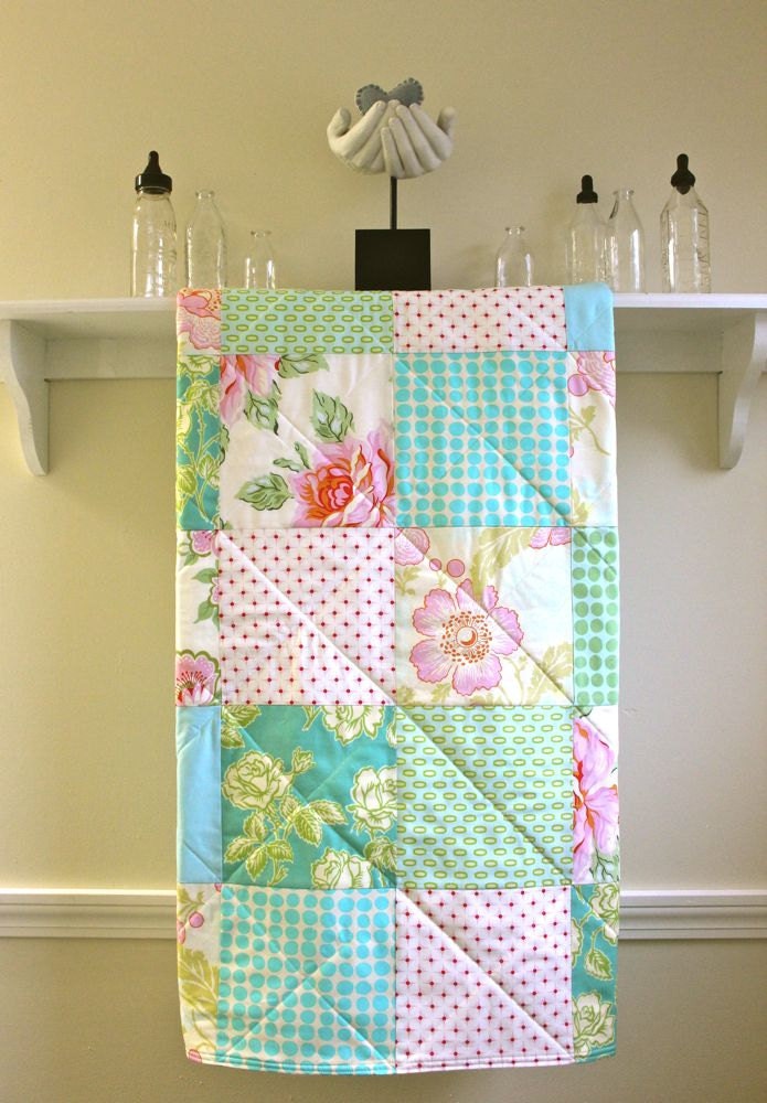 Baby Quilt Girl Pastel Roses Flannel or Minky Back Crib Quilt in