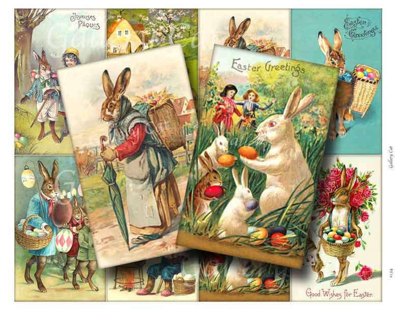 VINTAGE RABBIT Digital Collage Sheet Instant Download for Paper Crafts Original Whimsical Altered Art by GalleryCat CS134