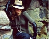 Olive green military womens hand knit sweater modern spring summer fashion minimalist geometric triangle origami /Khaki Chic/