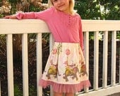 Girls skirt. Toddler skirt. Ivory skirt and pink with grey elephants. Pink tutu ruffle.