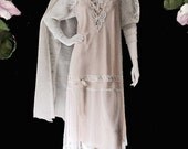 Great Gatsby 1920s Era Style Romantic White Dress For Bridal in Vintage Laces, and Optional Silk Slip Liner