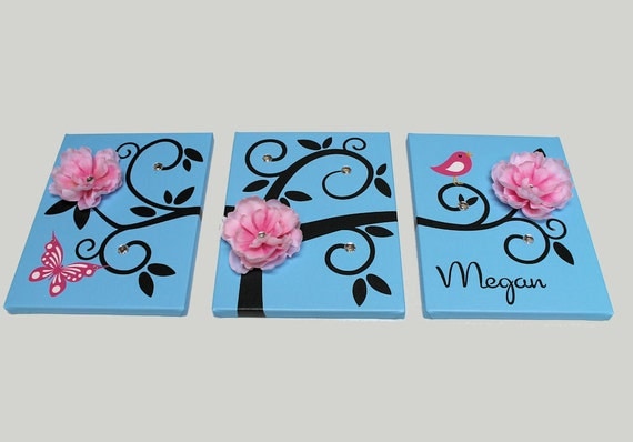 Kids Children Wall Art Baby Personalized Swirly Tree Print 3 11" x 14" Nursery Stretched Canvas Decor Kids OHSC