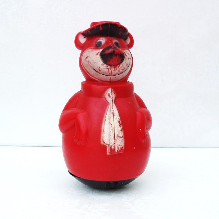 Yogi Bear Toy, Roly Poly, Weeble Wobble, Nursery Decor, Cartoon Character, Red