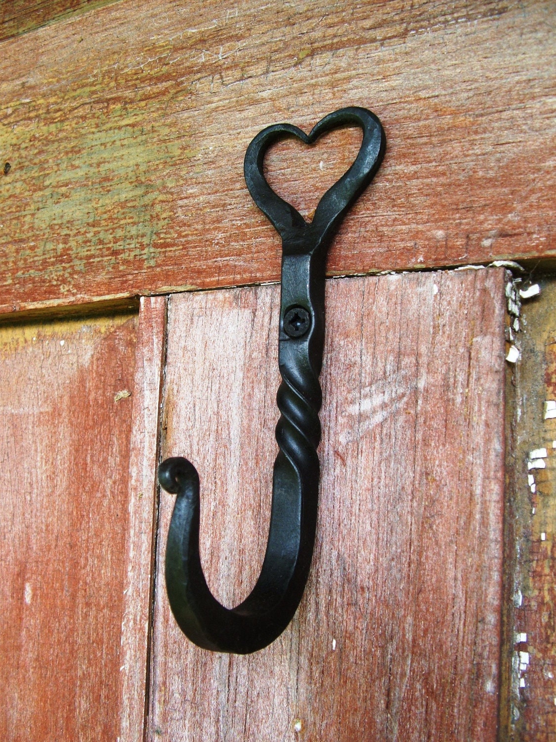 Small wrought iron heart shaped wall hook by FurnaceBrookIron