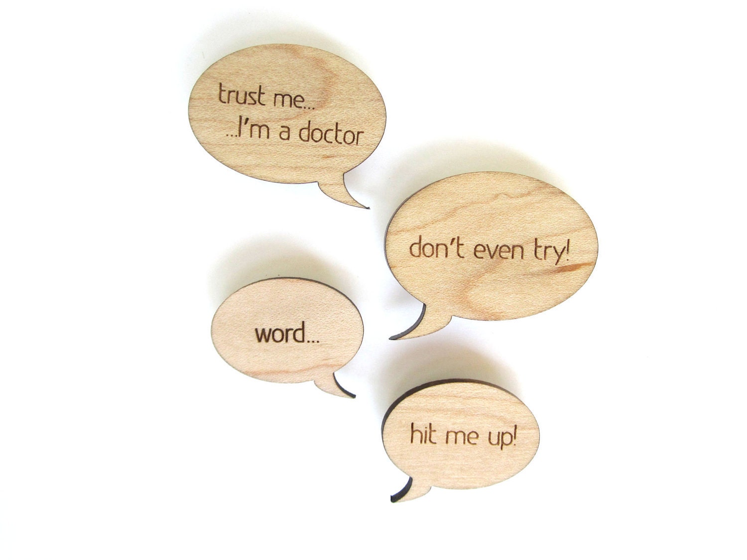 Wooden Word Bubble Magnets - Laser Cut Wooden Decor