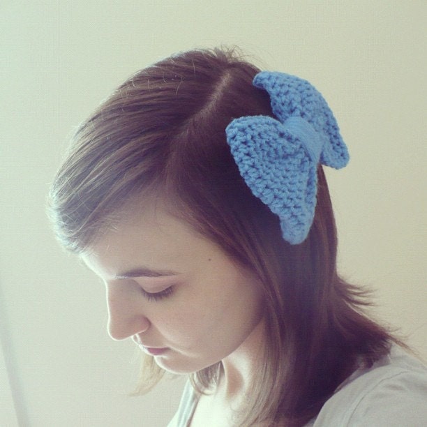 Big Blue Bow Crochet Hair Accessory Clip and Bow Tie Pin