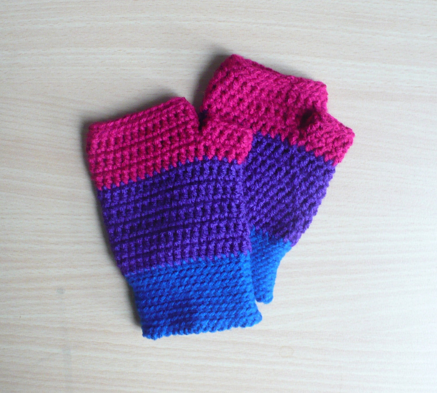 Striped Fingerless Mitts Very Berry in Blue, Purple and Fuchsia
