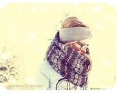 Chunky Circle Scarf - Grey Nordic Snowflake Sweater Knit.  Eternity Scarf, Infinity Scarf, Loop Scarf, Winter Scarf, Tube Scarf, Hipster