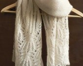 Knitted silk and mohair summer lace scarf in cream beige ecru colour