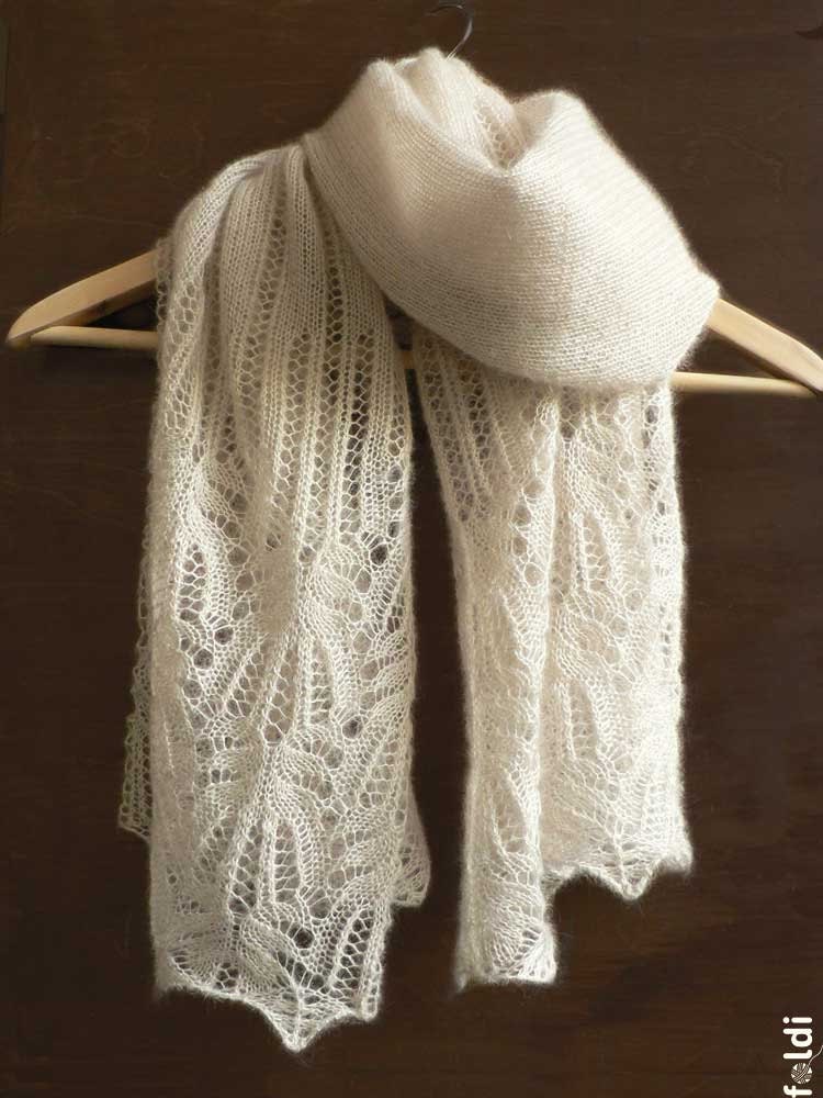 Knitted silk and mohair summer lace scarf in cream beige ecru colour