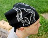 Dragon Horns Bandana - Black Cotton - Silver Ink - Screen Printed