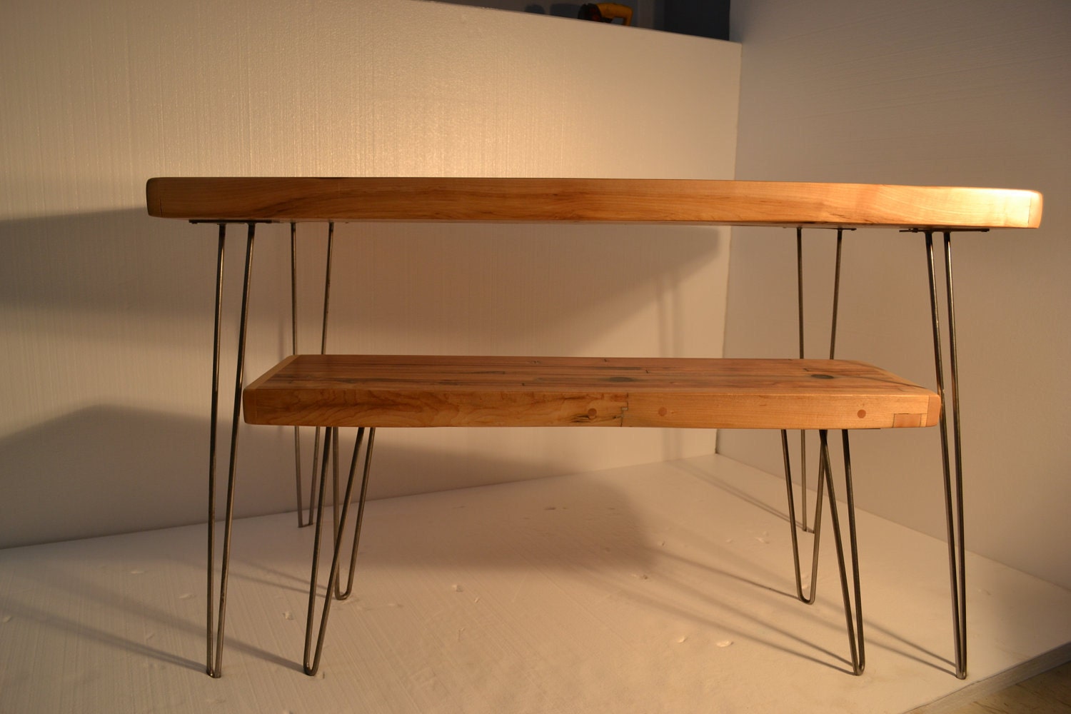 Computer Table - Industrial Salvaged Maple With Steel Hairpin Legs