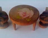 Vintage Miniature Furniture Round Table and Chairs