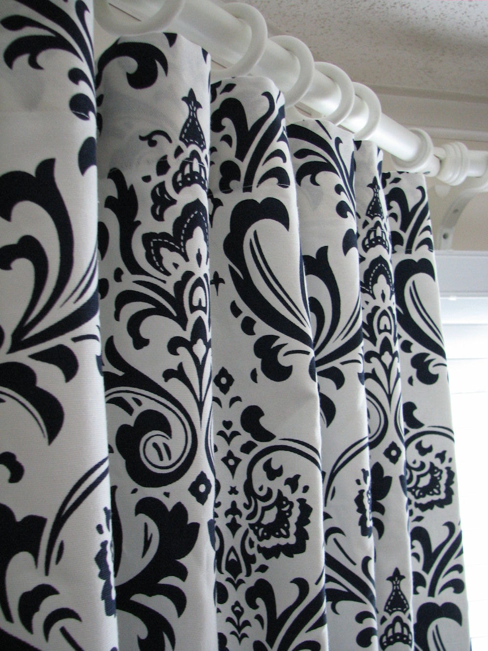 Pair of Decorative Designer Custom Curtains Drapes  50 x 84  Navy and White Damask Contemporary Modern Style