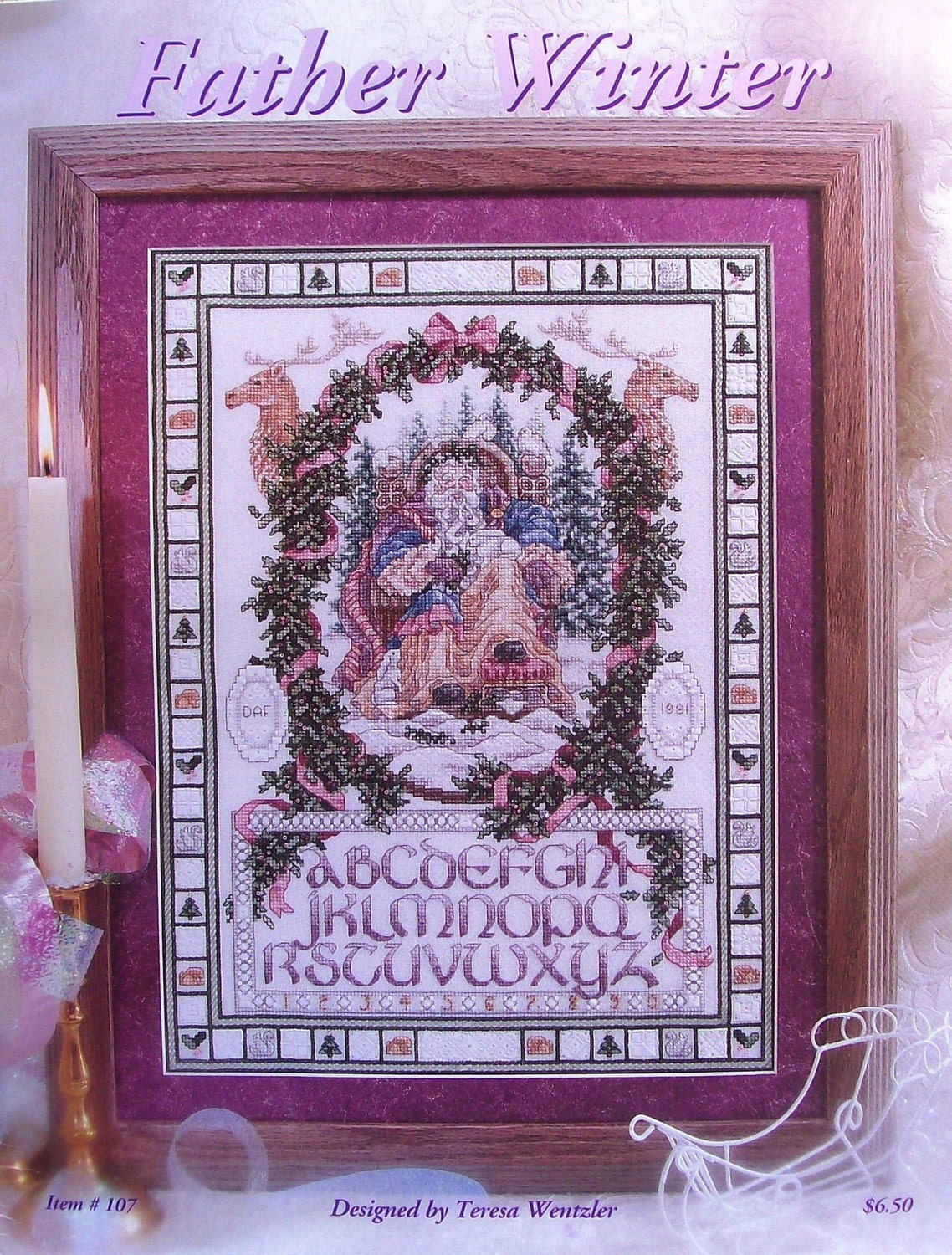 Teresa Wentzler FATHER WINTER Christmas Santa Claus Sampler - Counted Cross Stitch Chart Kit w/ Beads Thread Fabric