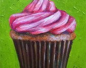 SALE Original oil painting- Sweet cupcake, 6x6 on canvas, ready to hang