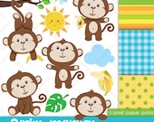 Clip Art and Digital Paper Set- Funky Monkey