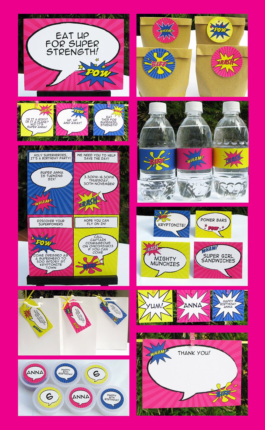 Girl Superhero Birthday Invitation & Printable Party Collection, EDITABLE Text PDF file - you personalize at home with Adobe Reader Il_170x135