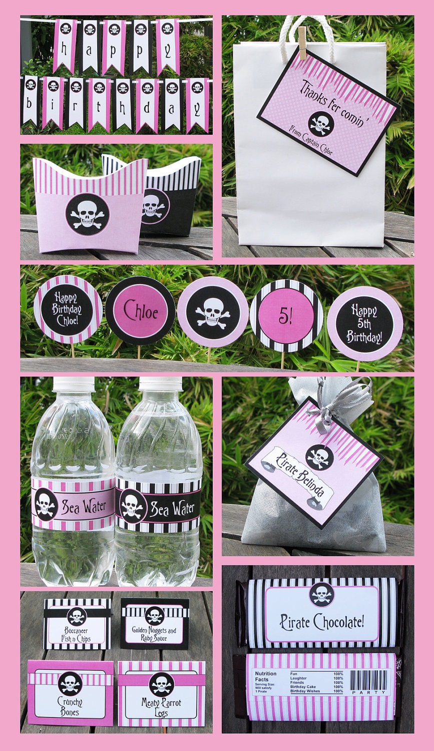 Pink Pirate Birthday Invitation & Printable Party Collection, EDITABLE text PDF file - you personalize at home with Adobe Reader Il_570xn