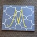 Bedroom Monogram Painting for Home Wall Art Canvas Custom Made to Match Bedding Gray Yellow Patterned Striped