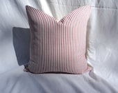 Red Ticking and Burlap Pillow Cover 18" x 18" Decorative Pillow
