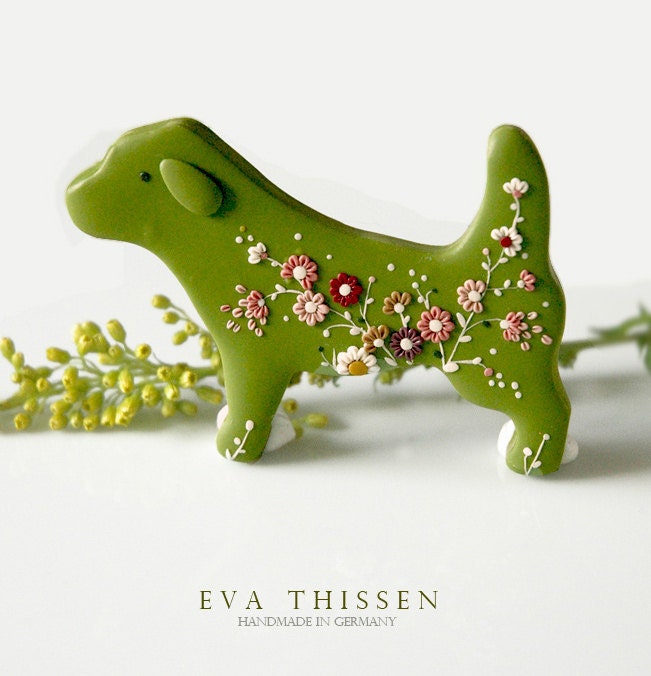 Puppy Love. Sweet handmade polymer clay brooch. Made to order.