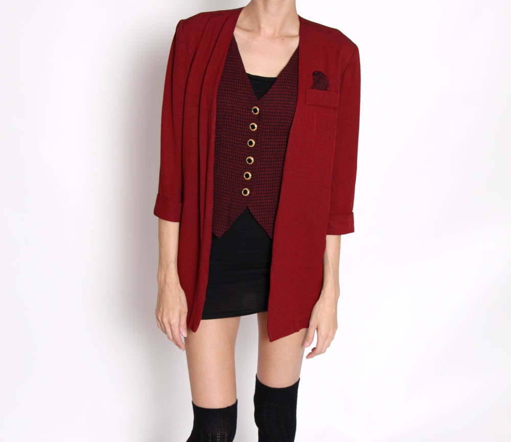 Vintage 80s Burgundy Oversized Blazer with Vest