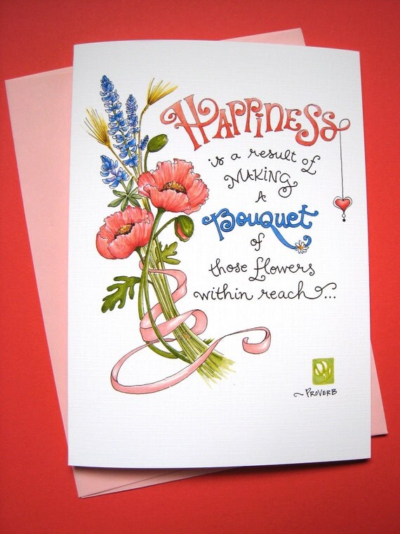 Inspirational Card, Positive Quote - Be Happy Wildflowers Bouquet