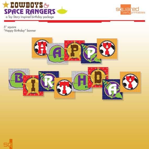 Cowboy and Space Ranger Toy Inspired Printable Birthday Banner - DIY Print - Cowboys & Space Rangers Il_570xn