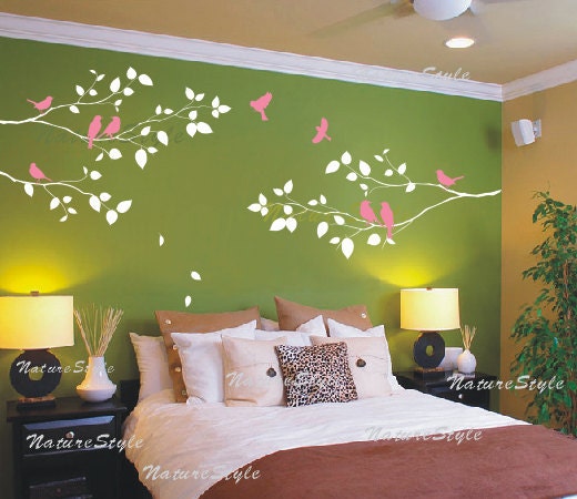 Branch decal wall decal branches wall decal flying birds nursery wall decor  baby decal room decor - Three Branches with Flying Birds