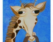 GIRAFFE ART. 8x10 Print.  Whimsical Giraffe with Mustache. Print from the painting: Grover Comb-over
