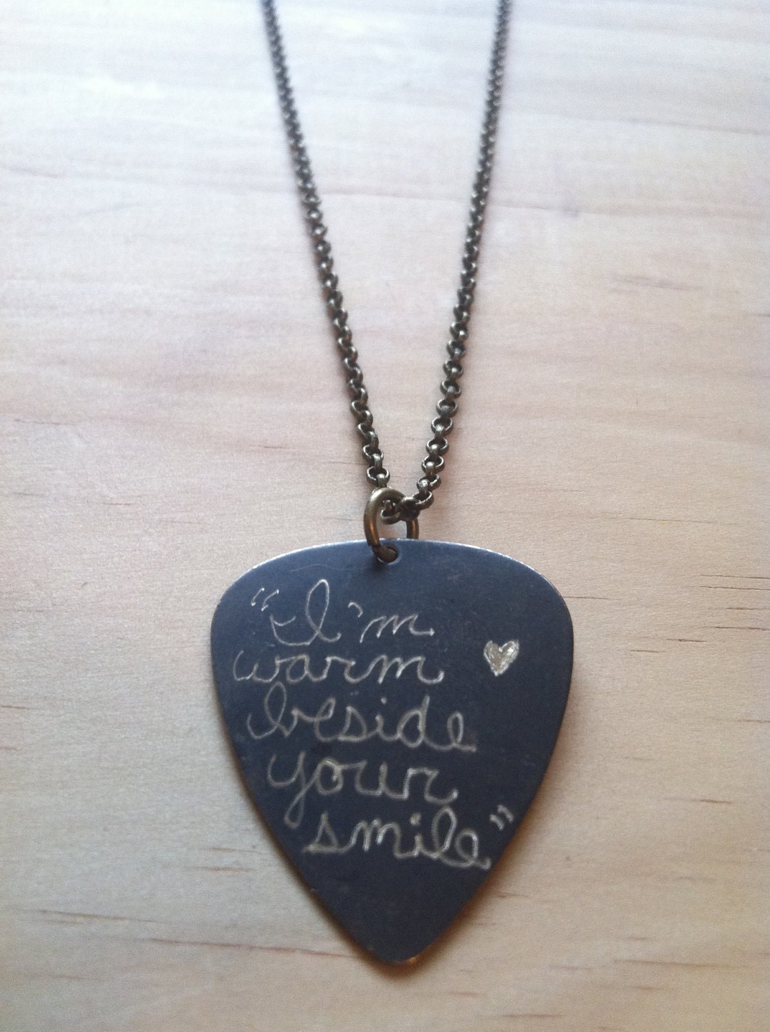 Guitar Pick Necklace - The Avett Brothers lyrics "I'm warm beside your smile" - Valentines